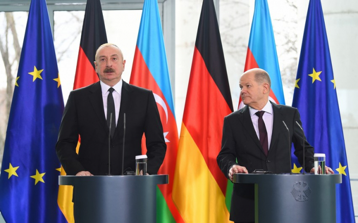   Ilham Aliyev y Olaf Scholtz dieron una rueda de prensa conjunta   -     FOTOS    