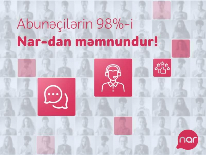“Nar” abunəçilərinin 98%-i müştəri xidmətlərindən məmnun qalıb “Nar” abunəçilərinin 98%-i müştəri xidmətlərindən məmnun qalıb