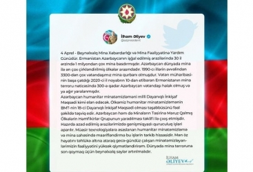  Presidente Ilham Aliyev compartió una publicación con motivo del Día Internacional de información sobre el peligro de las minas y de asistencia para las actividades relativas a las minas 