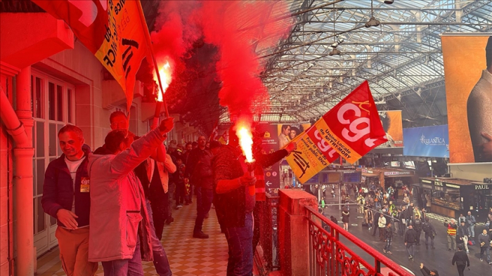 Protesters manifest inside train station in Paris over pension reform