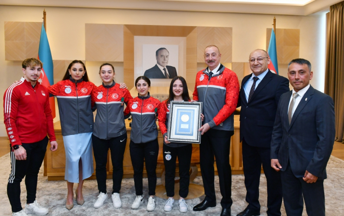  President Ilham Aliyev and First Lady Mehriban Aliyeva meet with Turkish athletes 