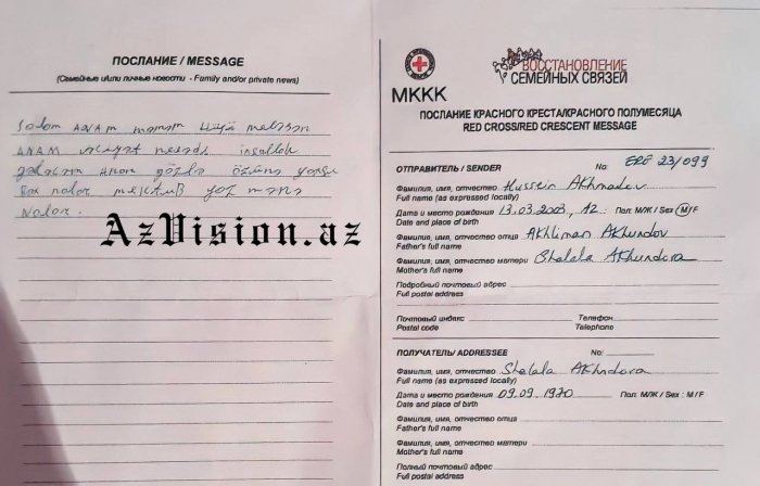    Əsir Hüseyndən xəbər var: "Mənəm Hüsü, ana, nə olar məktub yaz"   