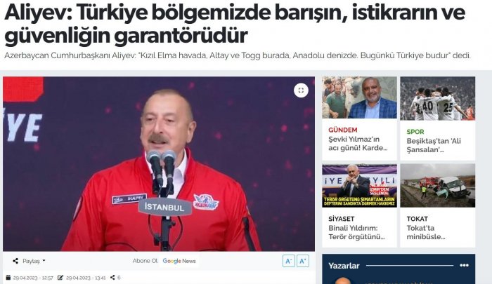   Prezident İlham Əliyevin “TEKNOFEST”dəki çıxışını  Türkiyə mediası geniş işıqlandırıb 