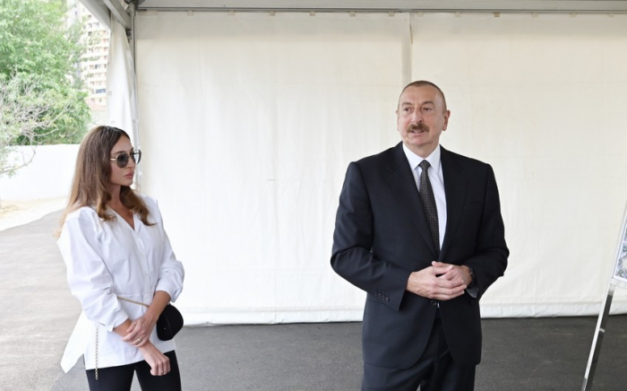 Azerbaijani President and First Lady examine construction of residential complex consisting of 23 buildings in Shusha