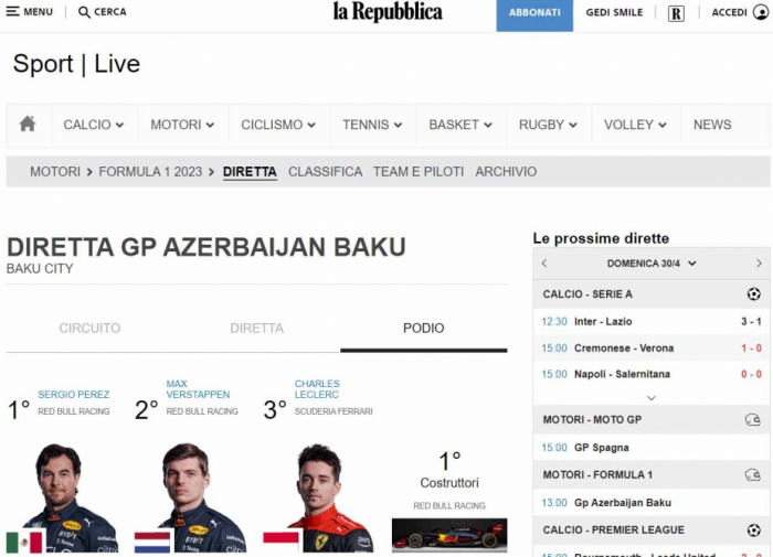 Italian media higlights Formula 1 Azerbaijan Grand Prix