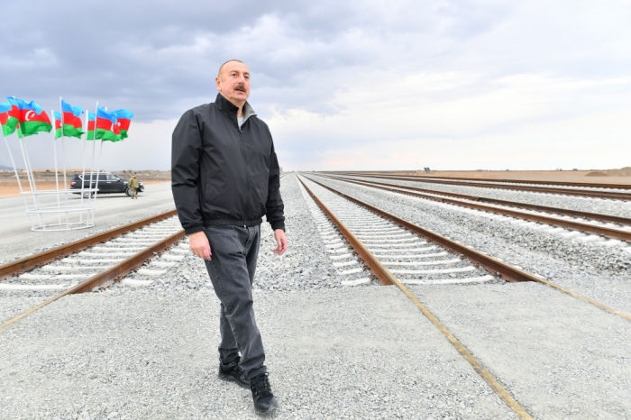   Azerbaijani President views construction progress of Barda-Aghdam railway line  