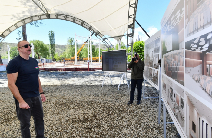   El Presidente Ilham Aliyev inspeccionó la construcción del Centro de Convenciones de Zangilan  