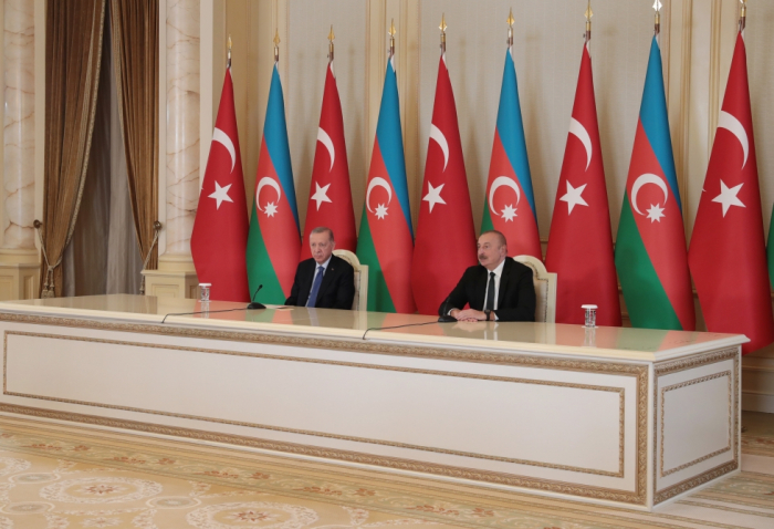  Les présidents Ilham Aliyev et Erdogan font des déclarations à la presse -  PHOTOS  