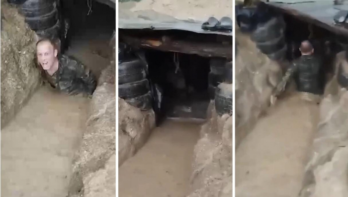  Ermənistanda səngər və bunkerlər su altında qaldı-    VİDEO      