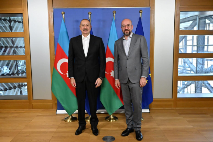  President Ilham Aliyev holds meeting with President Charles Michel in Brussels 