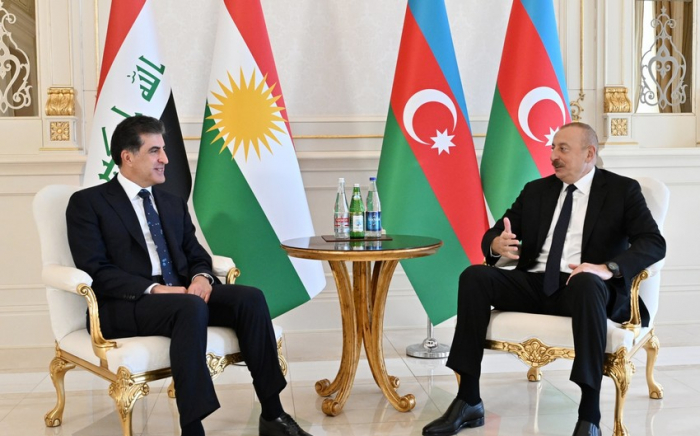  Präsident Ilham Aliyev hatte ein Treffen mit dem Leiter der Region Kurdistan-Irak, Nechirvan Barzani - FOTOS