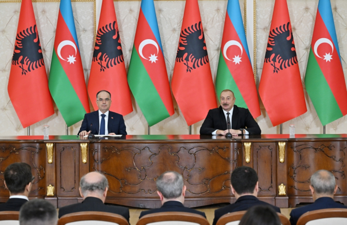  Presidents of Azerbaijan and Albania make press statements 