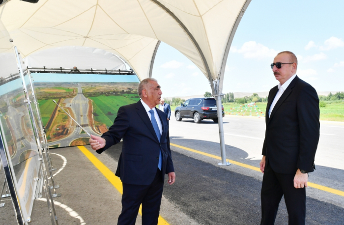  President Ilham Aliyev examines construction progress of 27km-long section of Ahmadbeyli-Fuzuli-Shusha highway 