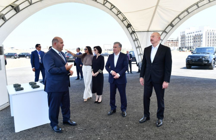  Presidents of Azerbaijan and Uzbekistan view master plan of Fuzuli 