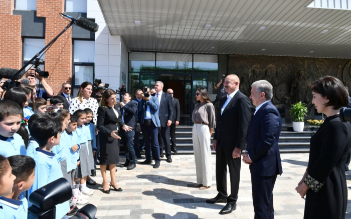 President Ilham Aliyev, First Lady, President Shavkat Mirziyoyev, his spouse attend opening of secondary school in Fuzuli