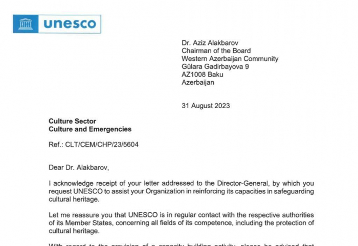   UNESCO positively responds to Western Azerbaijan Community