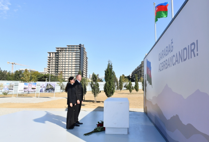  President Ilham Aliyev and First Lady Mehriban Aliyeva visit Victory Park under construction 