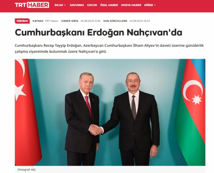 Nakhchivan meeting of Presidents Ilham Aliyev and Recep Tayyip Erdogan in spotlight of Turkish media