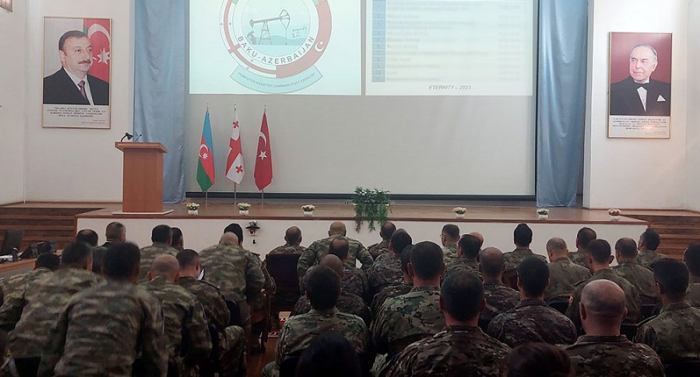 Azerbaijani, Turkish and Georgian servicemen hold computer-assisted command and staff exercises