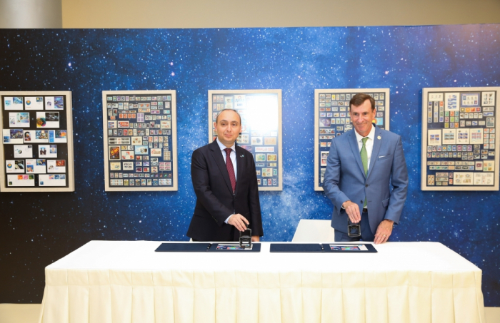 Ceremony to seal postage stamps dedicated to 74th International Astronautical Congress held in Baku