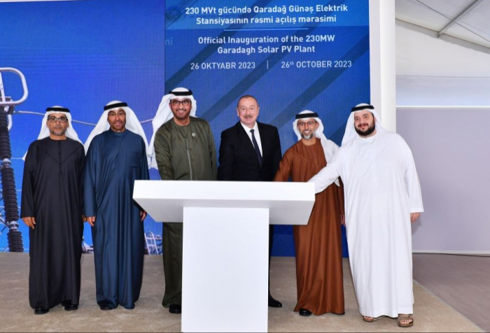  Presidente de Azerbaiyán asiste a la ceremonia oficial de inauguración de la Central Solar de Garadagh de 230 MW 