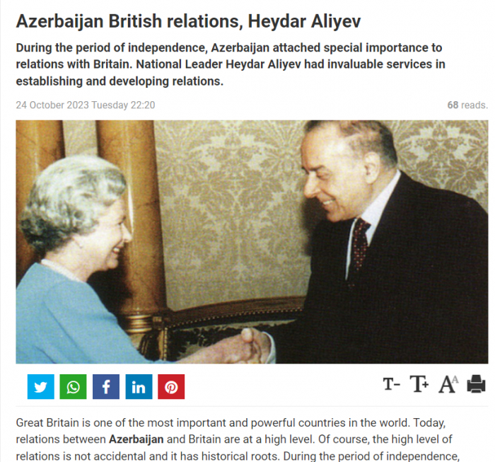 İngiltərə mediasında “Heydər Əliyev: Azərbaycan-Britaniya münasibətləri” adlı məqalə dərc olunub  
