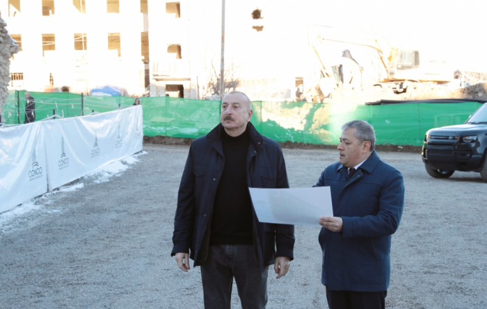  President Ilham Aliyev examines construction progress of first residential complex in Shusha 