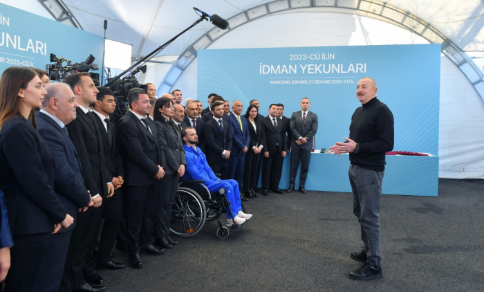  President Ilham Aliyev meets with awardees of sport community in Khankendi  