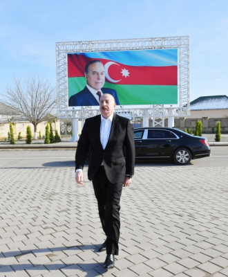  El Presidente Ilham Aliyev asistió a la ceremonia de puesta en servicio de los sistemas de abastecimiento de agua potable en la ciudad de Neftchala 