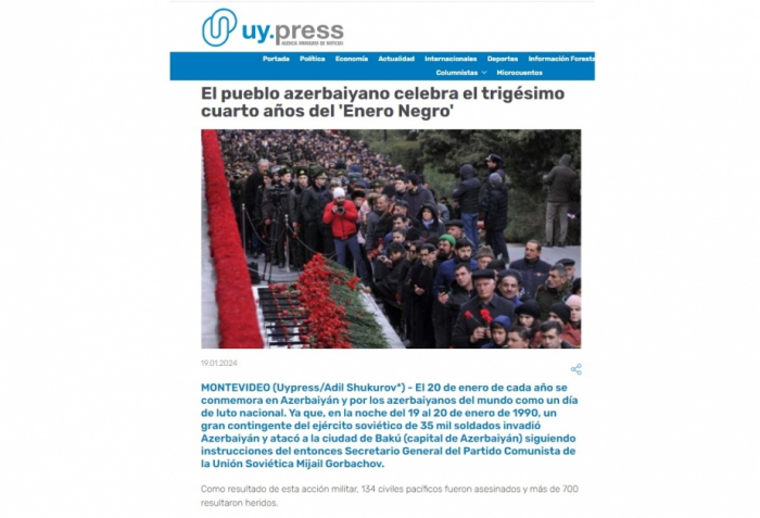 UyPress:”El pueblo azerbaiyano celebra el trigésimo cuarto años del Enero Negro”