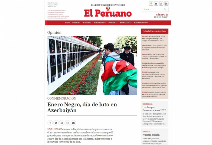  El Peruano: “Enero Negro, día de luto en Azerbaiyán  ”