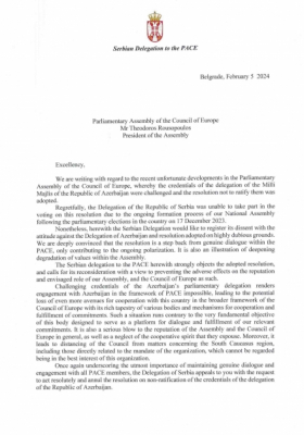  Delegación serbia en la APCE protesta contra la resolución sobre la delegación azerbaiyana 