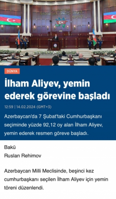  El discurso de investidura del presidente Ilham Aliyev en los medios turcos 