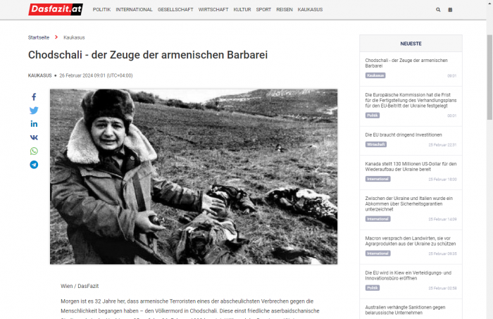 Khojaly genocide - one of the most heinous crimes against humanity - Austrian media