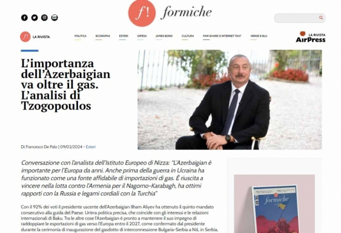 Un periódico italiano escribe sobre la importancia de Azerbaiyán para Europa