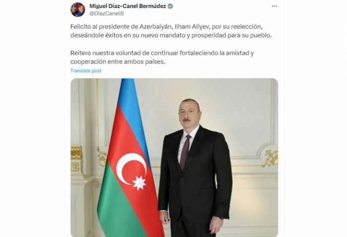  El Presidente cubano felicita al Presidente de Azerbaiyán por su victoria en las elecciones 