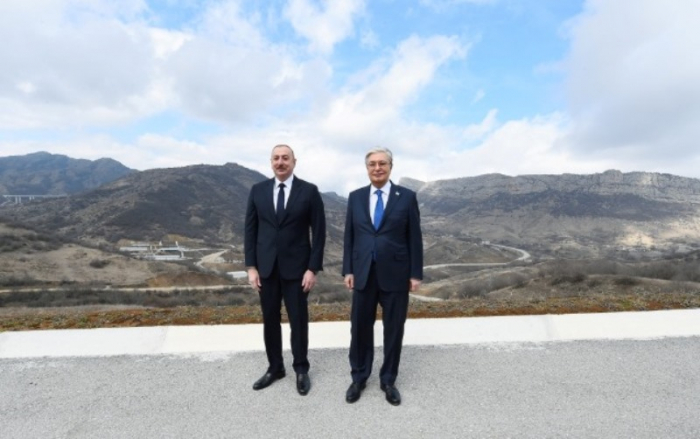 President Ilham Aliyev and his Kazak counterpart arrive in Shusha city