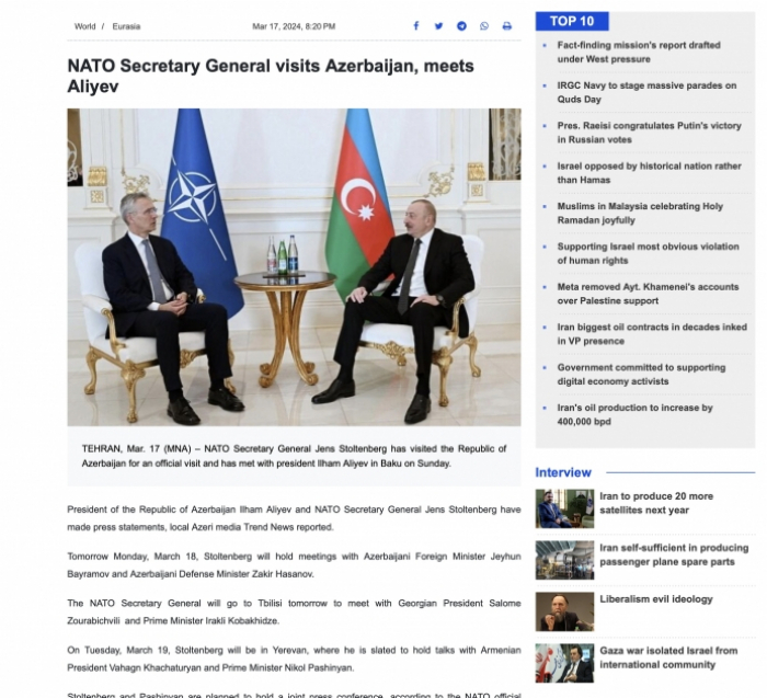   Über das Treffen des aserbaidschanischen Präsidenten mit dem NATO-Generalsekretär in internationalen Medien ausführlich berichtet  