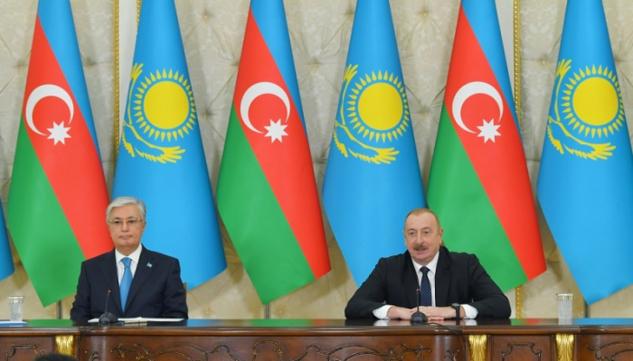 Presidents of Azerbaijan and Kazakhstan make press statements