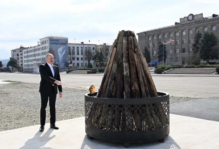  President Ilham Aliyev lit Novruz bonfire in Khankendi city 