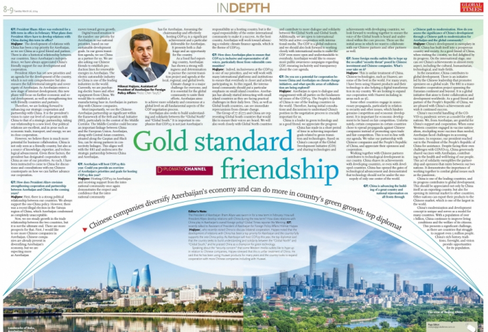 Global Times newspaper hails Azerbaijan-China relations as "Gold standard friendship"