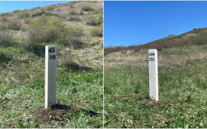   Erste Grenzmarkierung an der Grenze zwischen Aserbaidschan und Armenien installiert -   FOTO    