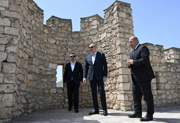 Presidents Ilham Aliyev and Sadyr Zhaparov tour Shahbulag Castle in Azerbaijan