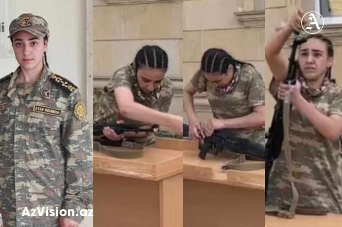  Silahı gözübağlı söküb-yığan Ayan:  "Hərbçi olmaq istəyirəm" - Video/Fotolar     