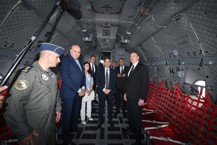  President Ilham Aliyev presented with military transport aircraft produced by Italian "Leonardo" company 