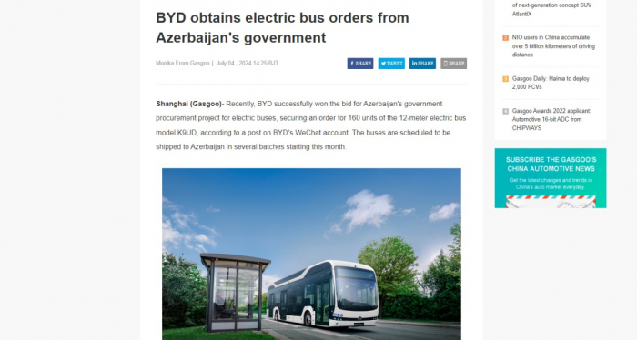  Azərbaycana 12 metrlik elektrik avtobusları gətiriləcək