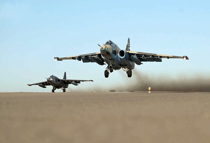 Azerbaijani military pilots conduct training flights