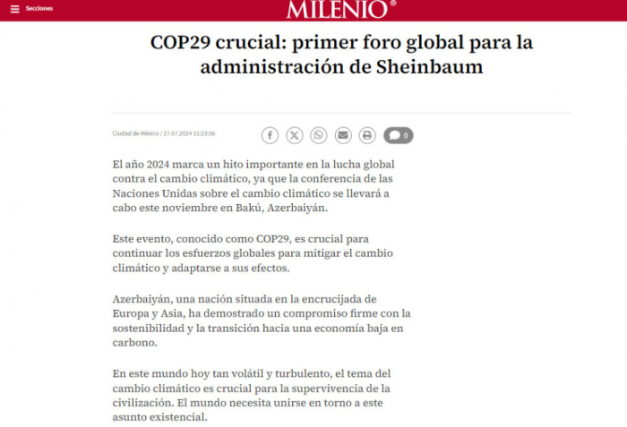  La prensa mexicana escribe sobre la COP29 a celebrarse en Azerbaiyán 