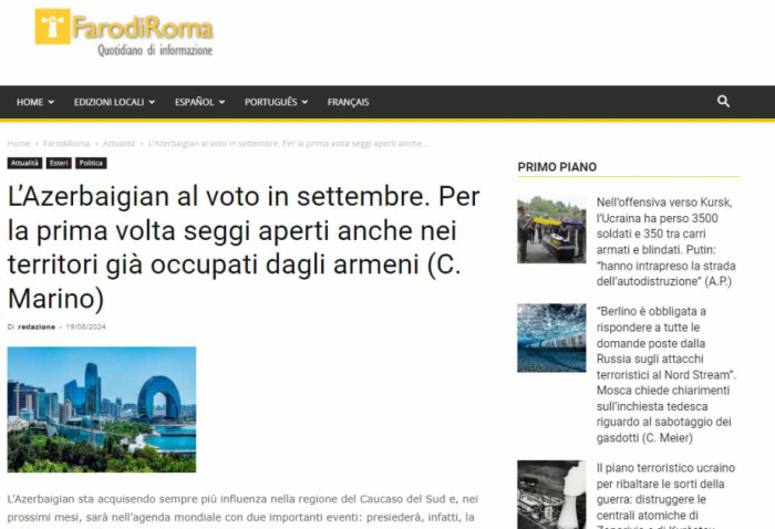 Azerbaijan’s upcoming snap parliamentary elections in spotlight of Italian media