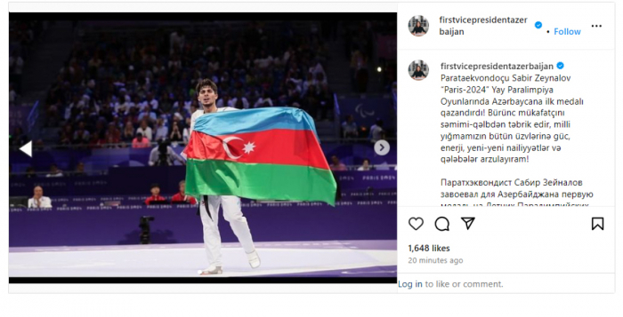   Mehriban Aliyeva gratuliert Sabir Zeynalov zum Gewinn einer Bronzemedaille  